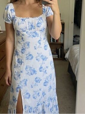 Hollister Blue Floral Square-Neck Maxi Dress